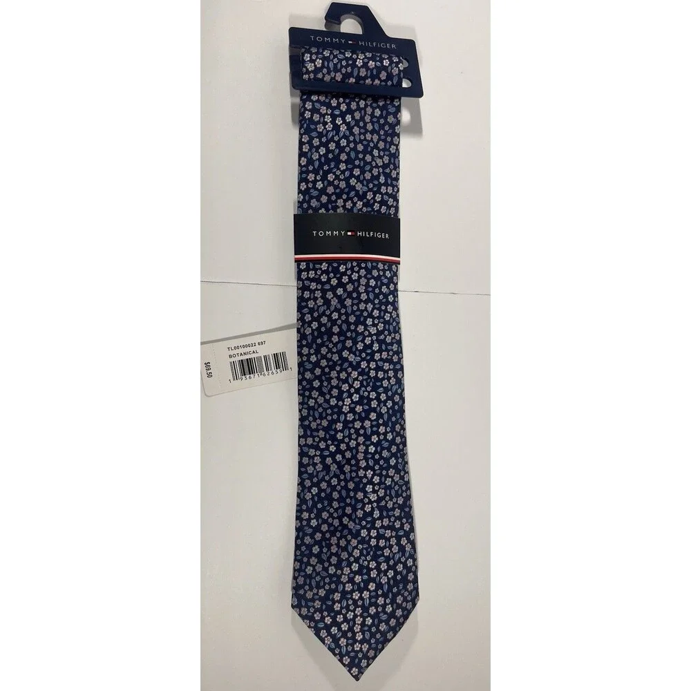 Tommy Hilfiger Men’s Navy Blue Botanical Floral Tie Necktie NWT